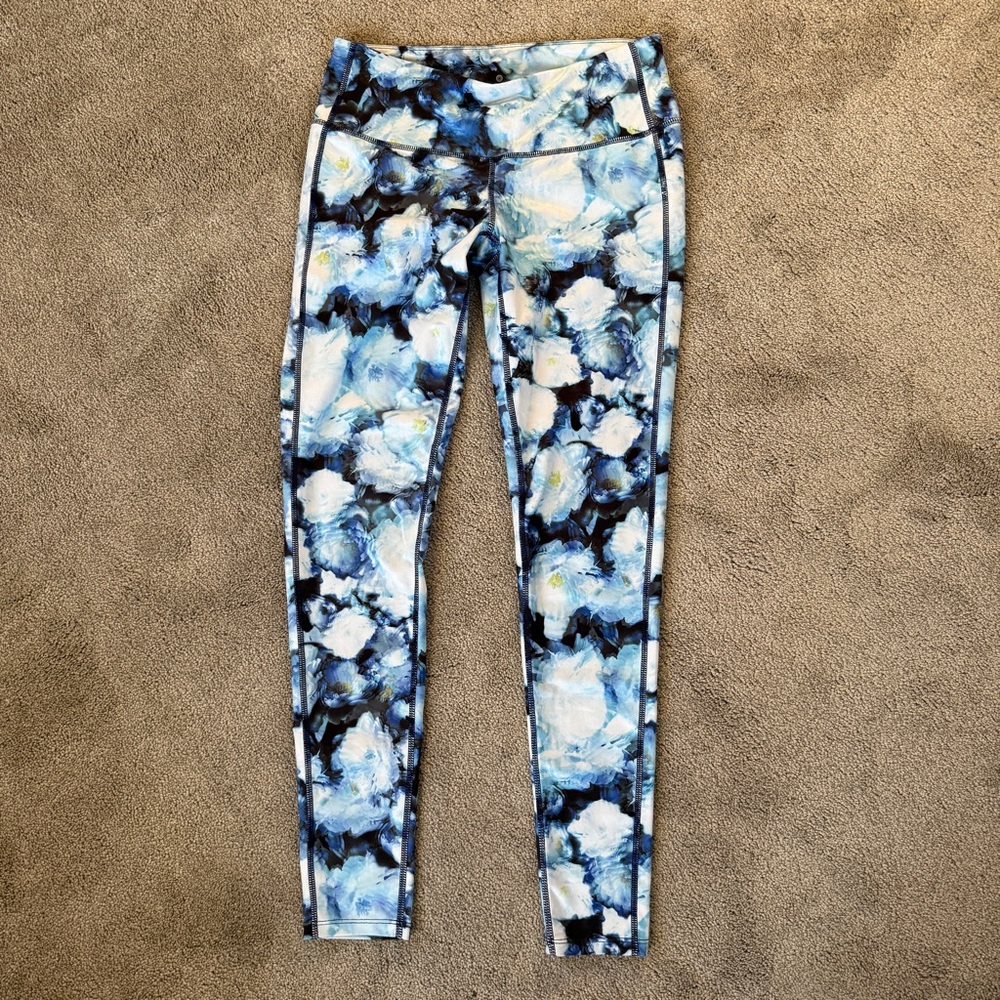 Athleta Blue and White Patterned Leggings